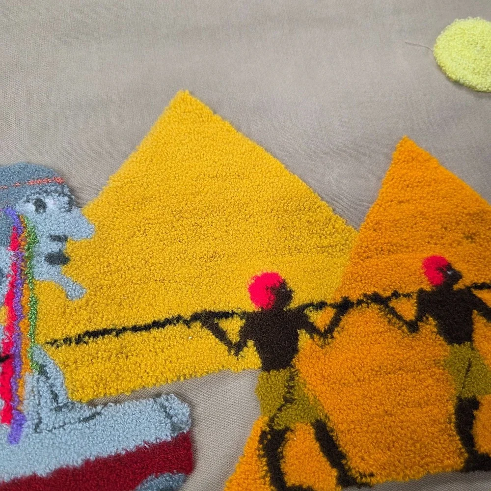 Vtg Hand Sewn Egypt Egyptian Appliqué Wall Hanging Tapestry Crewel Art 14